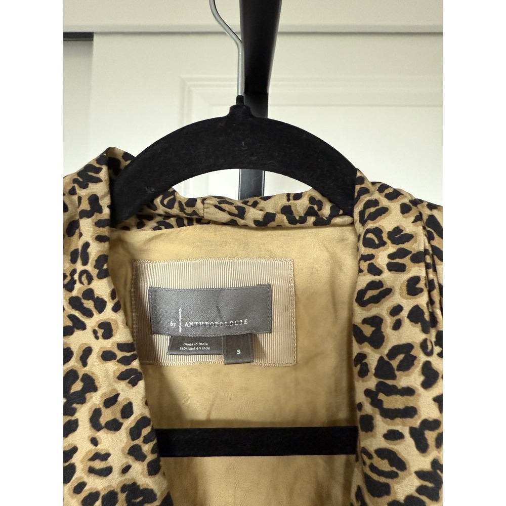 anthropologie Tommie Cap-Sleeve Smocked Front-Zip Midi Shirt Dress SZ S cheetah - Picture 4 of 5
